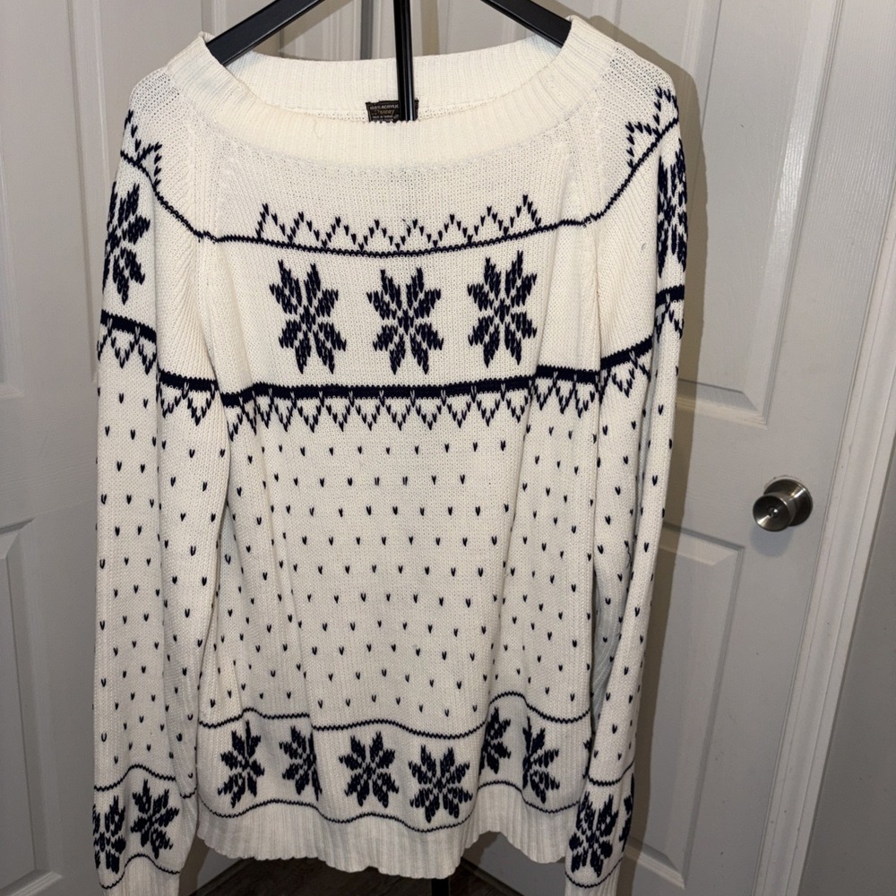 Vintage 70s JCPenney Ski Sweater‎ XL Acrylic Cottagecore Snowflake Nordic Retro
